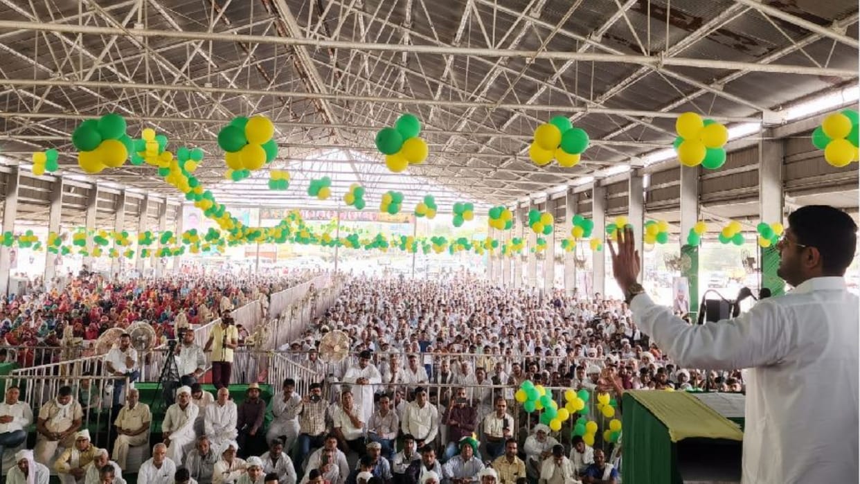 Deputy Chief Minister Dushyant Chautala addressed the workers of Jannayak Janata Party in Narnaund of Hisar