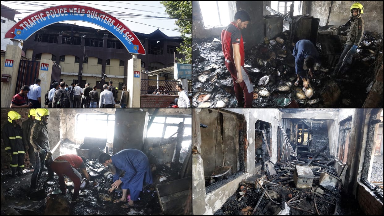 Fire broke out in traffic headquarters in Srinagar fire brigade got it under control after hard work