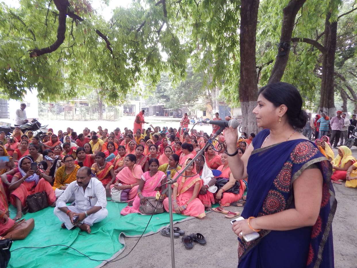 Protest at DM office for not getting honorarium for seven months