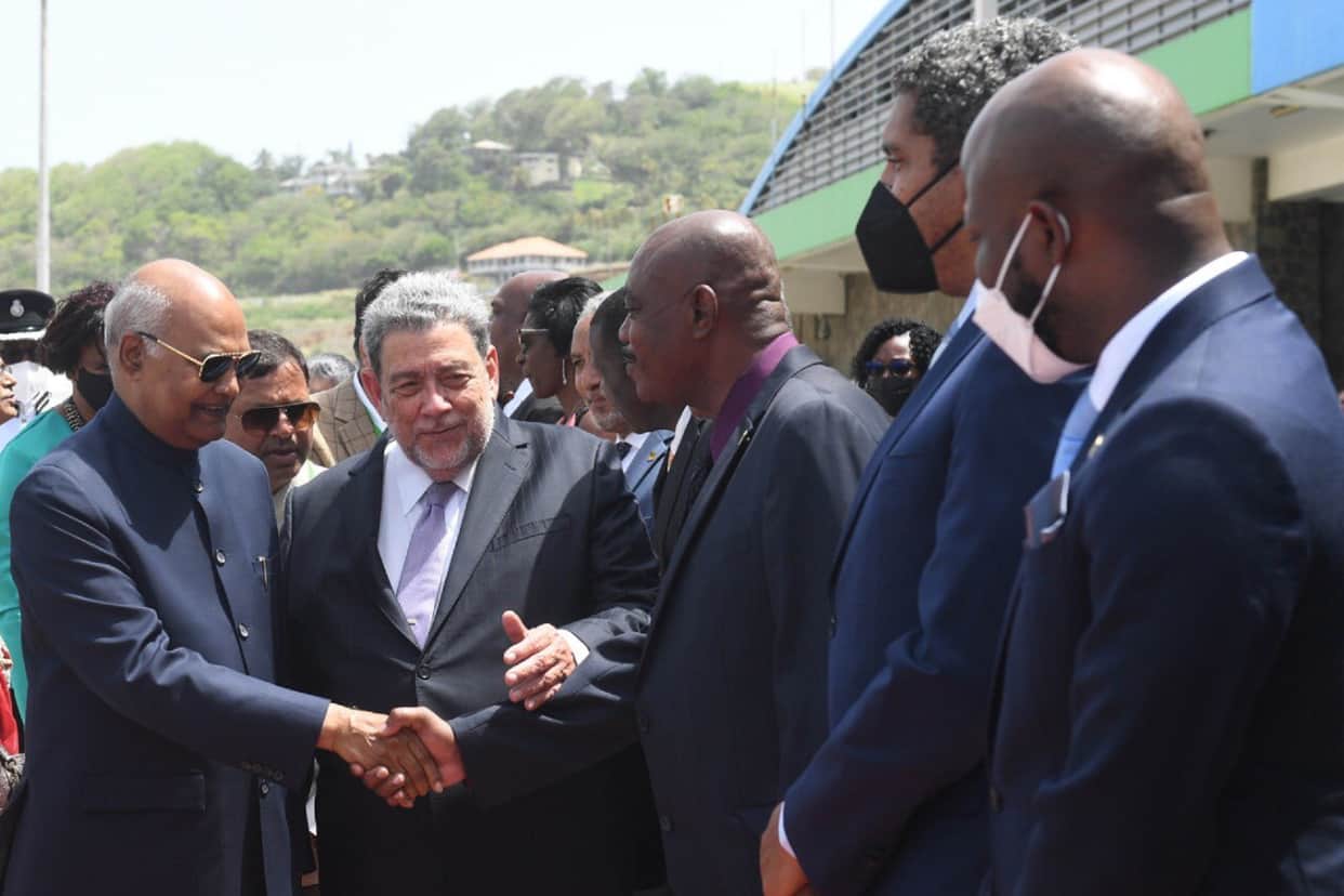 President Ram Nath Kovind arrives in Saint Vincent and the Grenadines