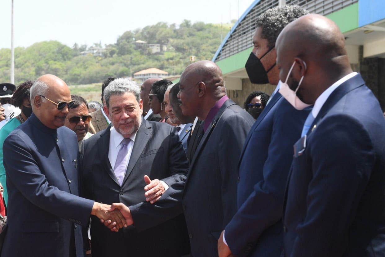 President Ram Nath Kovind arrives in Saint Vincent and the Grenadines