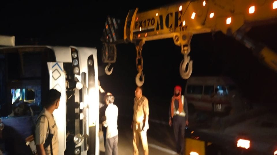Double Decker Bus Overturns On Yamuna Expressway In Mathura