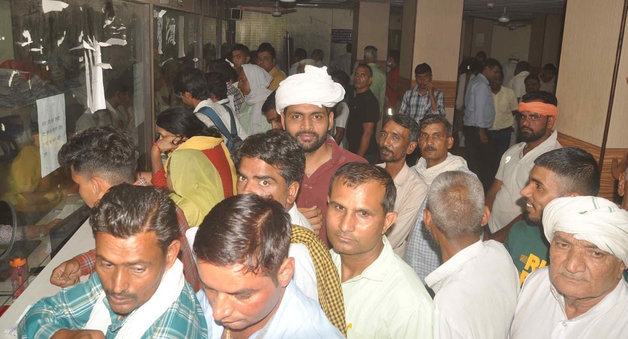 Crowd of people gathered in open tehsil after two days of mass holiday