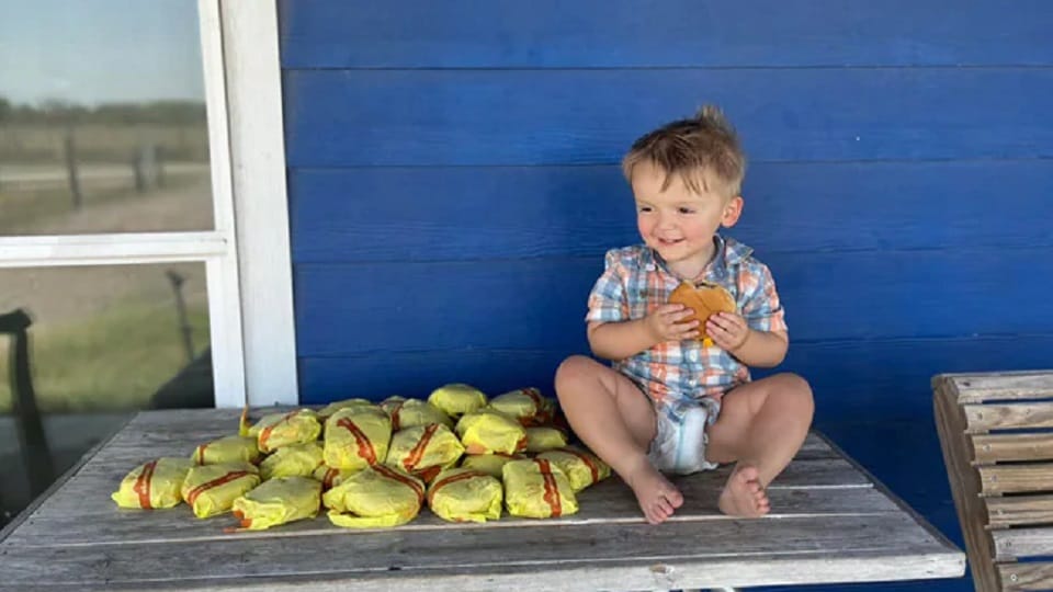Toddler Ordered 31 Cheeseburgers from mother mobile,  give 1200 rupees Tip, Kelsey Burkhalter Golden