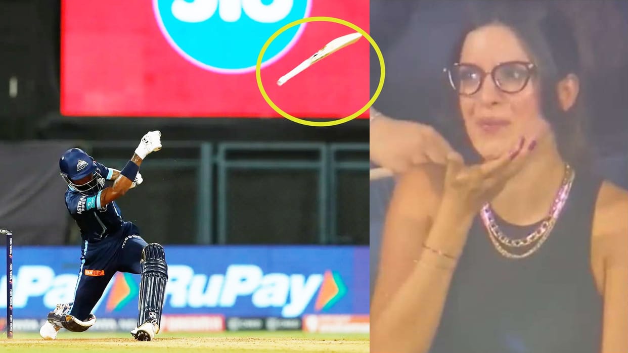 Bat Slipped Out of Hardik Hand watch Natasha Reaction and Hardik comment after GT vs RCB Match