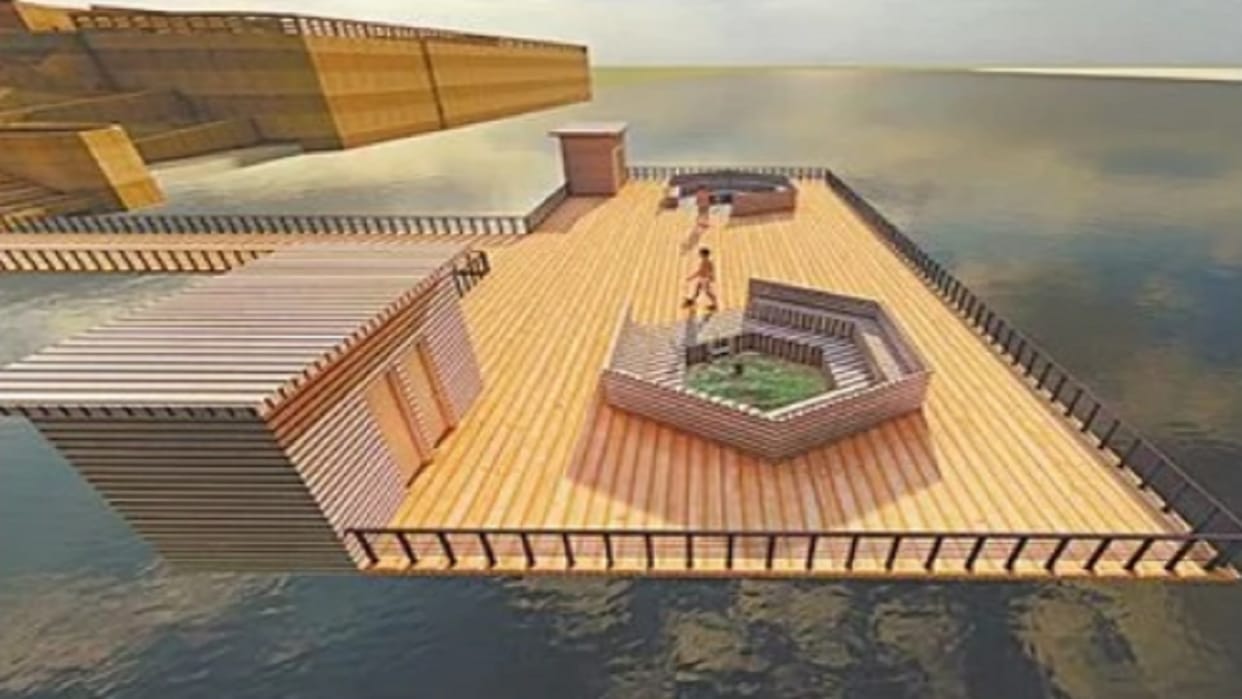 Preparations to build the country's first floating swimming pool at the Khirkiya Ghat of river Ganga in varanasi