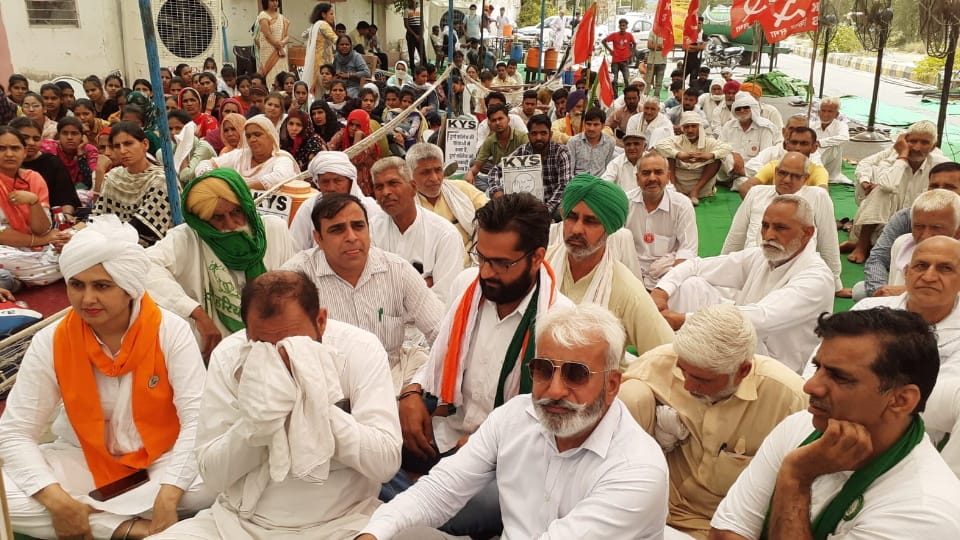 Mahapanchayat held outside shri durga mahavidyalaya in tohana