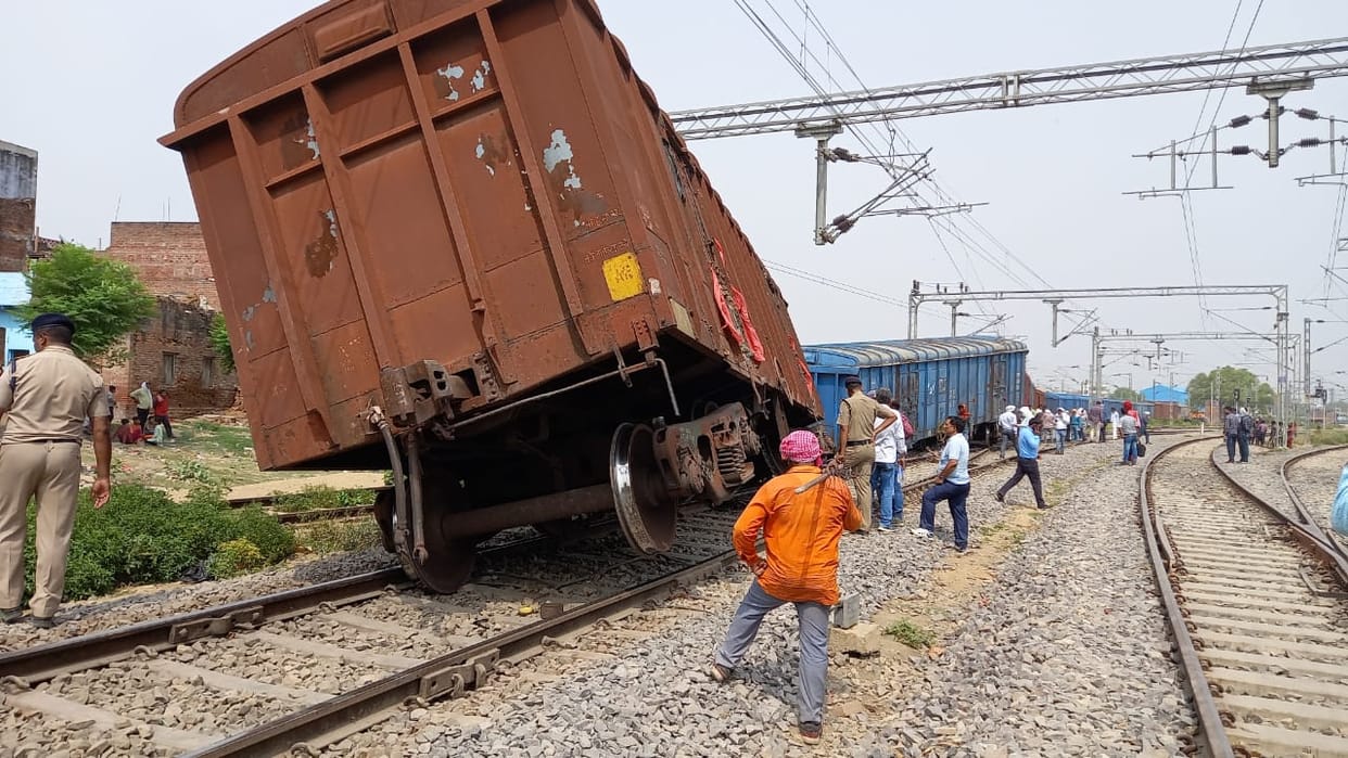 Goods Train Derailed in varanasi Two wagons  derailed near Varanasi City station rail route affected for hours