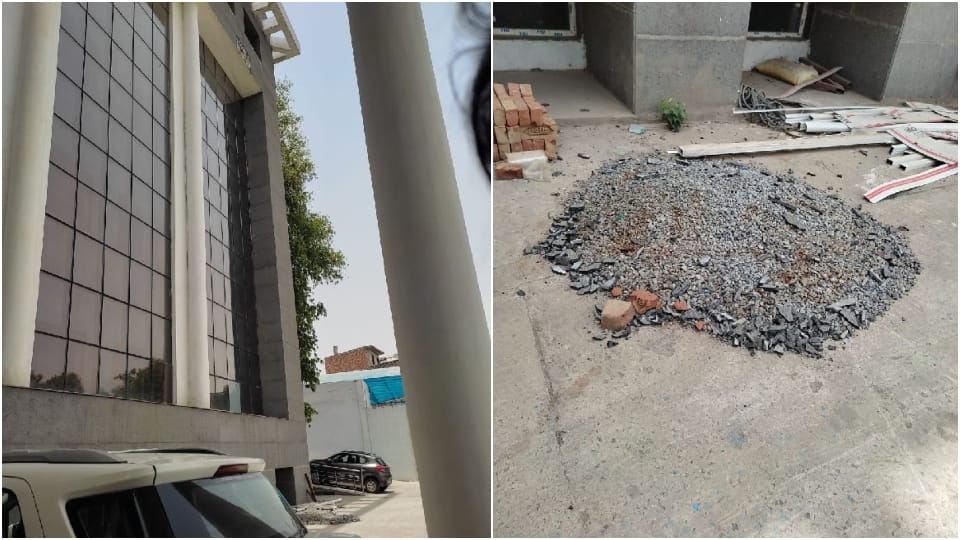 tiles on wall of Sanskriti Bhawan fell down at Agra University
