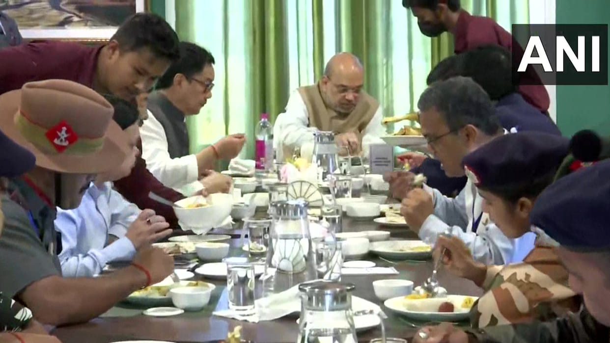 Arunachal Pradesh Union Home Minister Amit Shah participates in Bada Khana with security force & defence personnel in Namsai Latest News Update