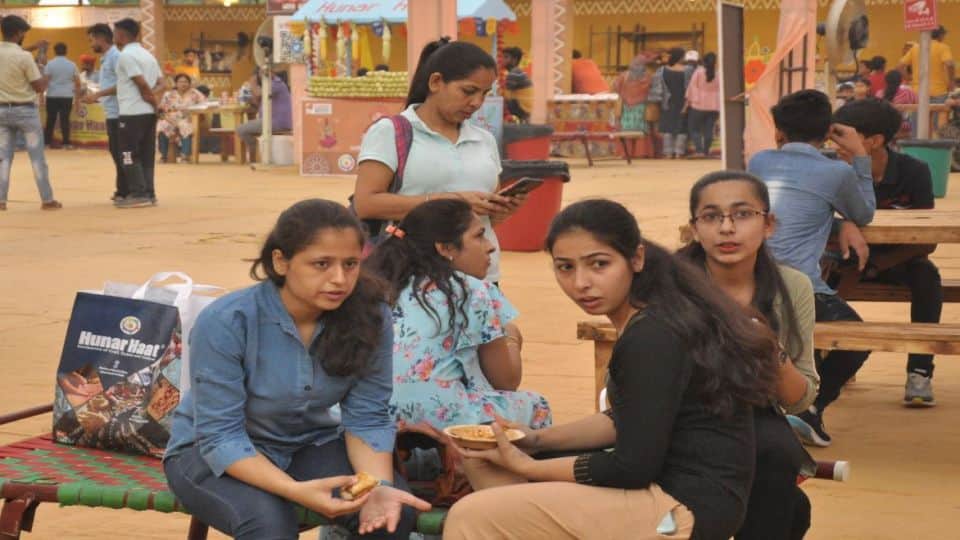 crowd gathering in Hunar Haat in Shilpgram near Taj Mahal