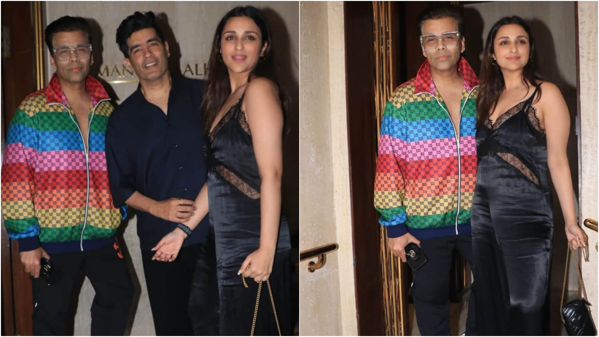 parineeti chopra black jumpsuit party with manish malhotra karan johar