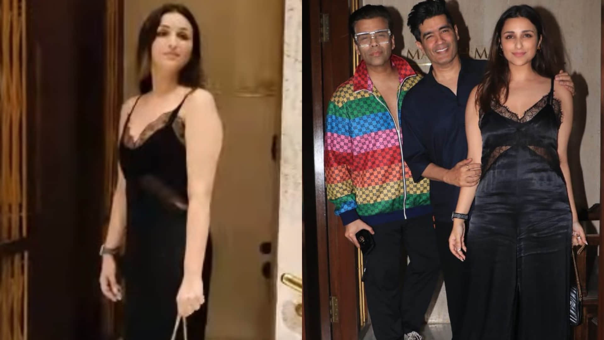 parineeti chopra black jumpsuit party with manish malhotra karan johar