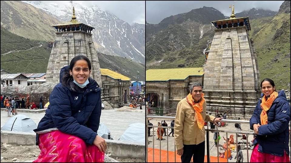 saina nehwal reached kedarnath worship baba kedar with her father