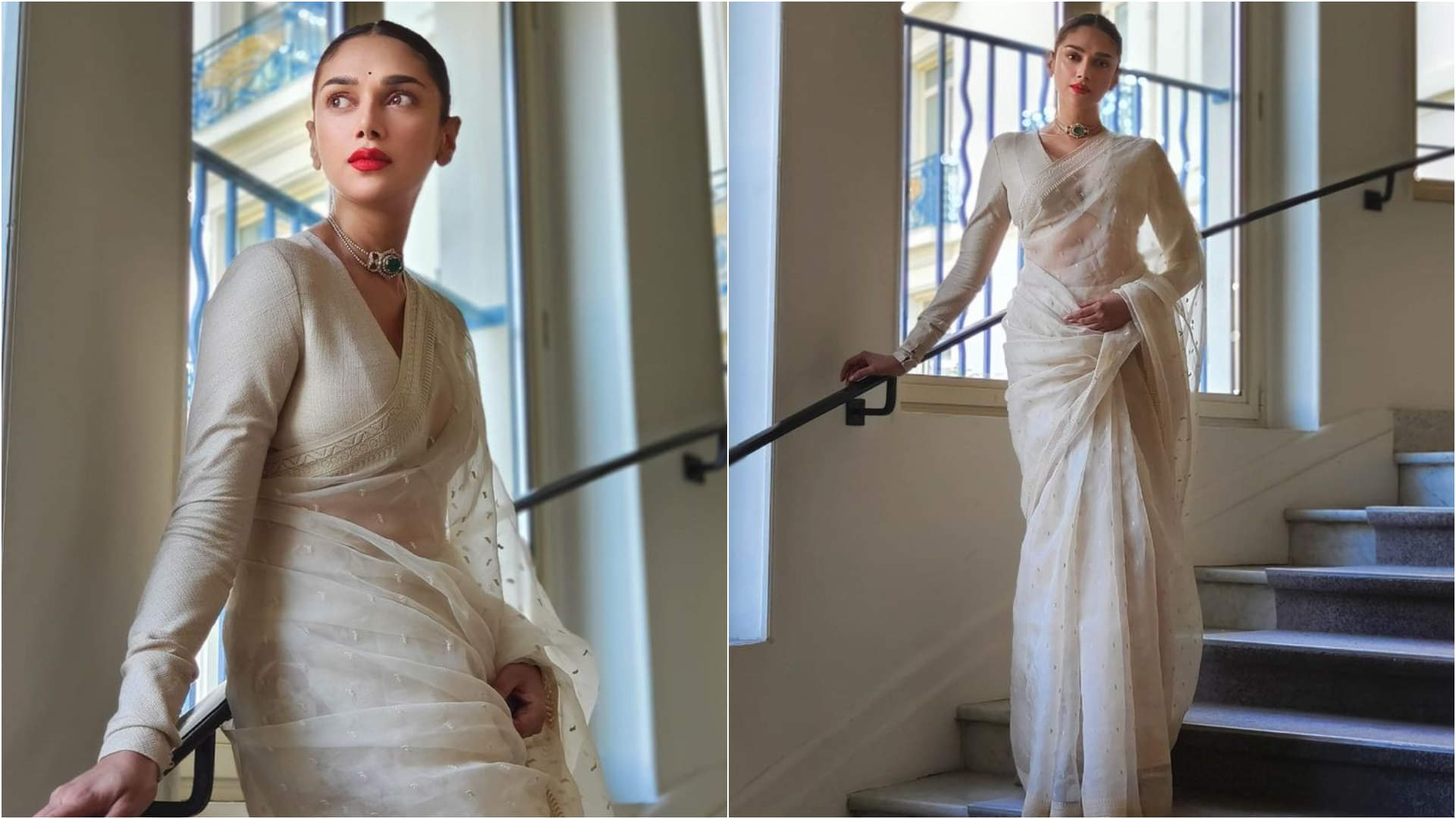 cannes film festival 2022 aditi rao hydari looks classy in sabyasachi black floor length gown