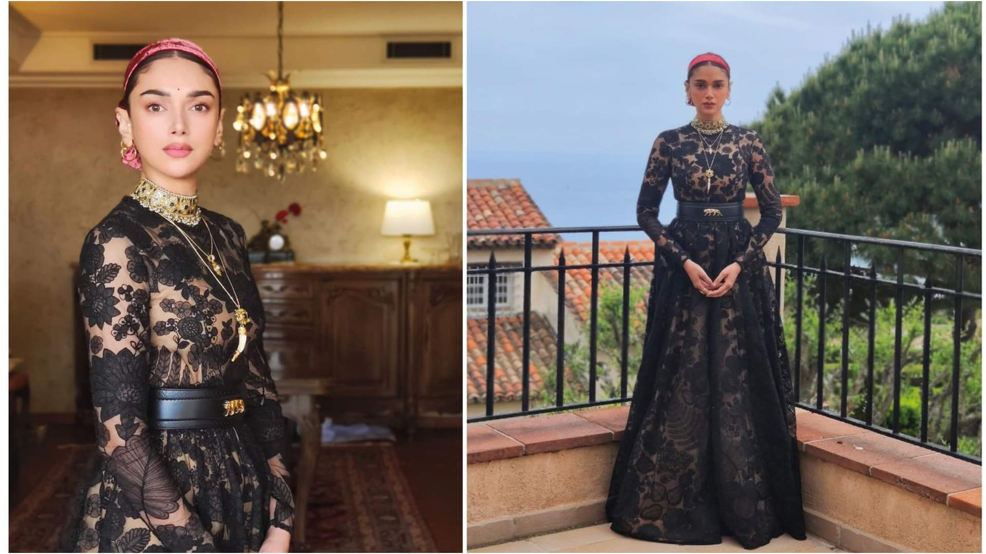 cannes film festival 2022 aditi rao hydari looks classy in sabyasachi black floor length gown