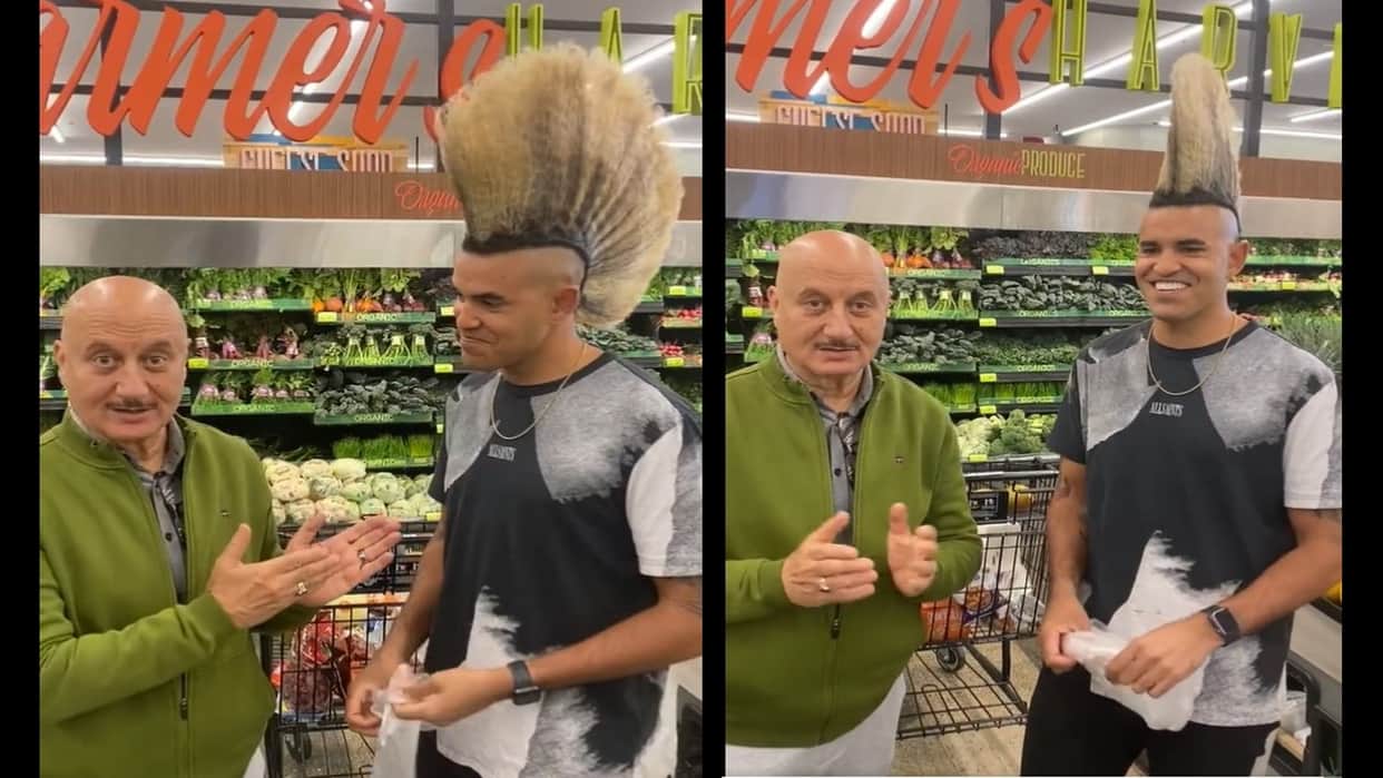 Anupam Kher meets man with  unique hairstyle actor says I can only dream about it
