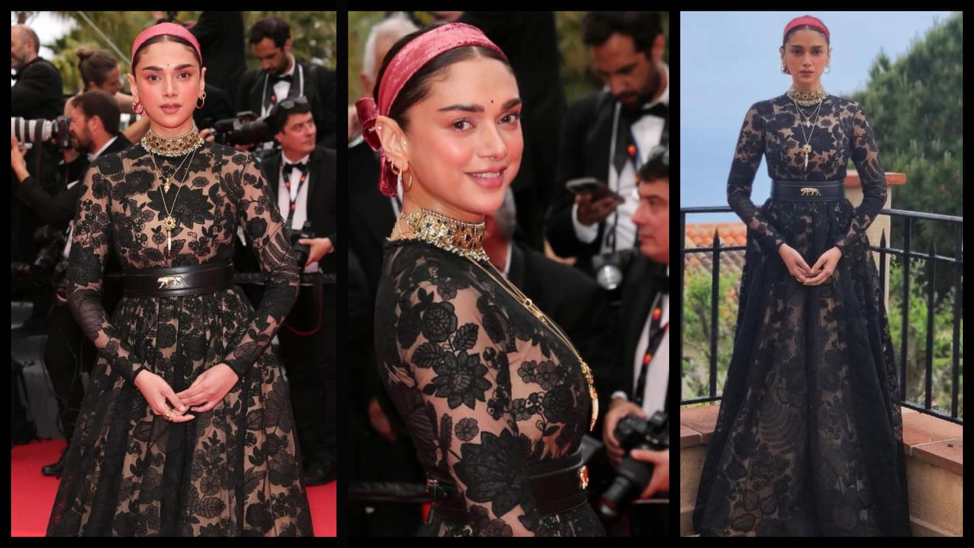 cannes film festival 2022 aditi rao hydari looks classy in sabyasachi black floor length gown