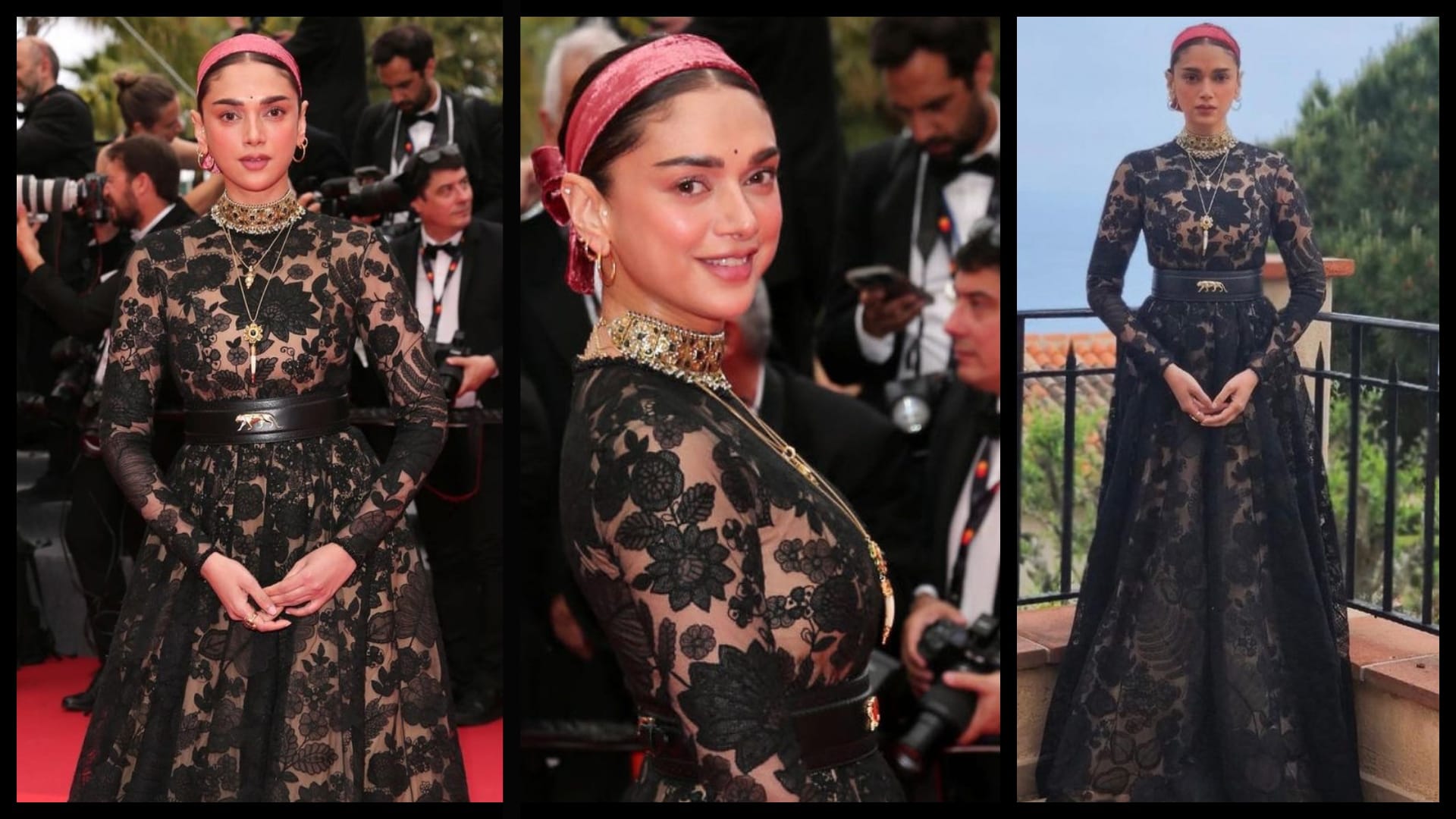 cannes film festival 2022 aditi rao hydari looks classy in sabyasachi black floor length gown