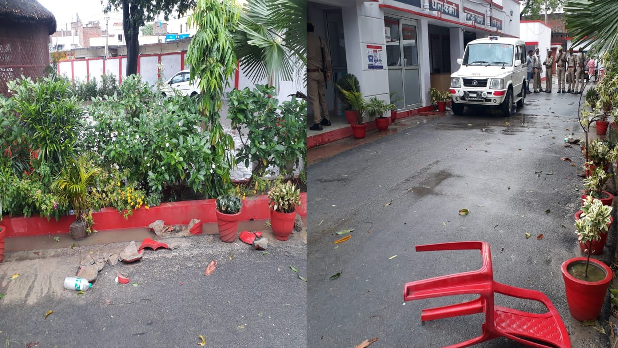 Moradabad BJP leader target pistol at inspector fights with cops vandalize police station