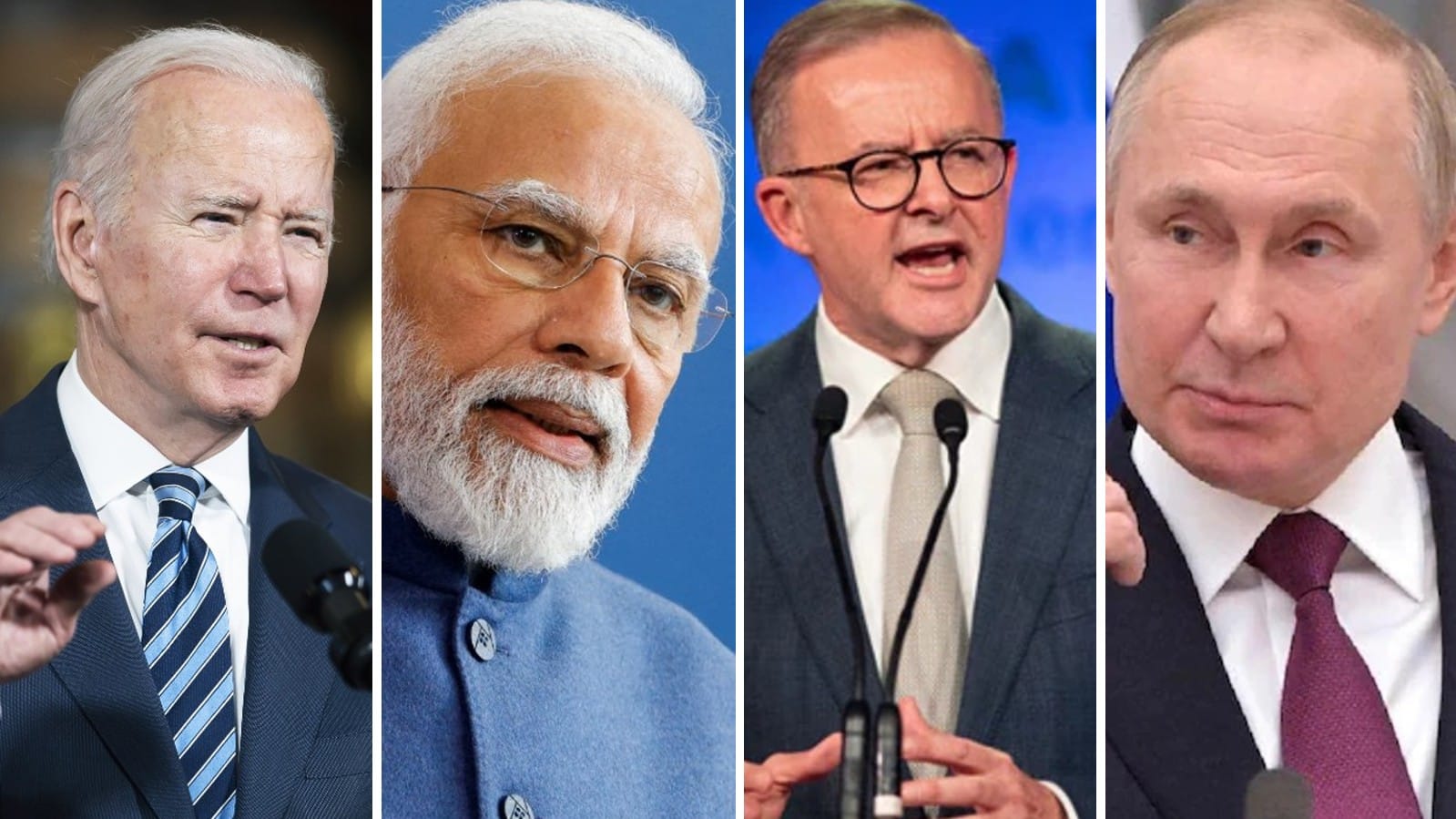जो बाइडेन, नरेंद्र मोदी, एंथनी अल्बनीस और पुतिन