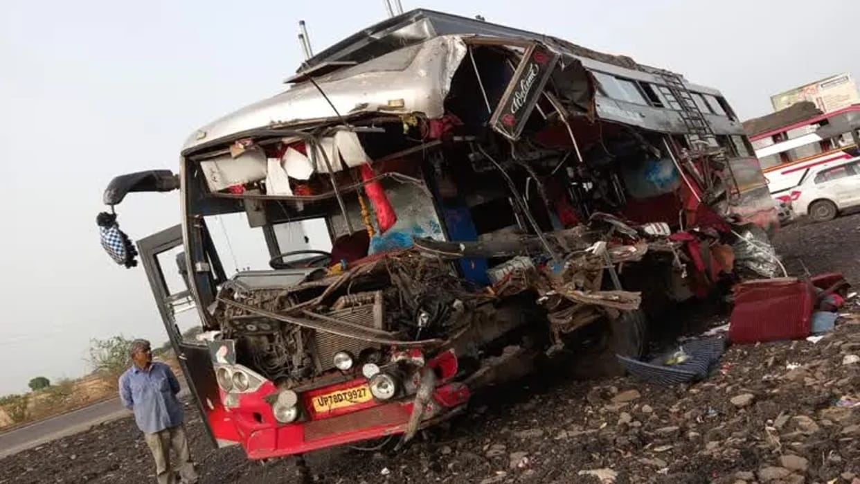 Kota Road Accident collision between bus and trailer five died in accident