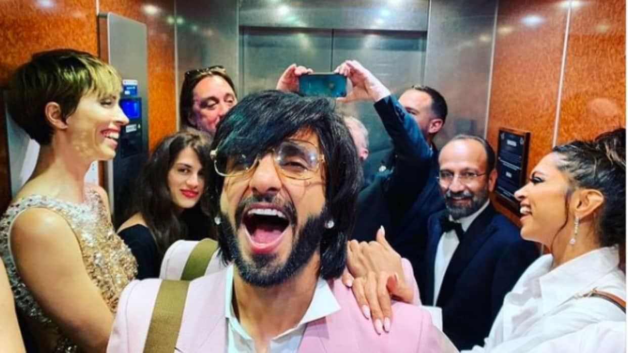 Ranveer Singh and Deepika Padukone take mirror selfie with Rebecca Hall and Asghar Farhadi at Cannes Film Festival