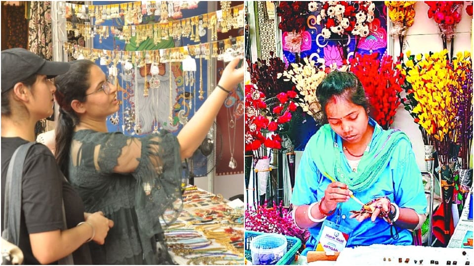 Wooden jewellery and Baghpat Bed sheets attractive in Hunar Haat Agra