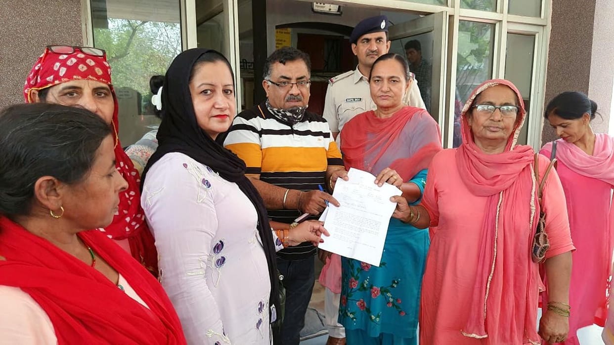 Anganwadi workers demonstrated at the Office of the Program Officer