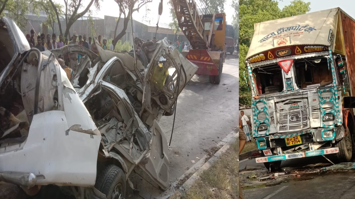 Big Road Accident in Barabanki Four killed in car and collision