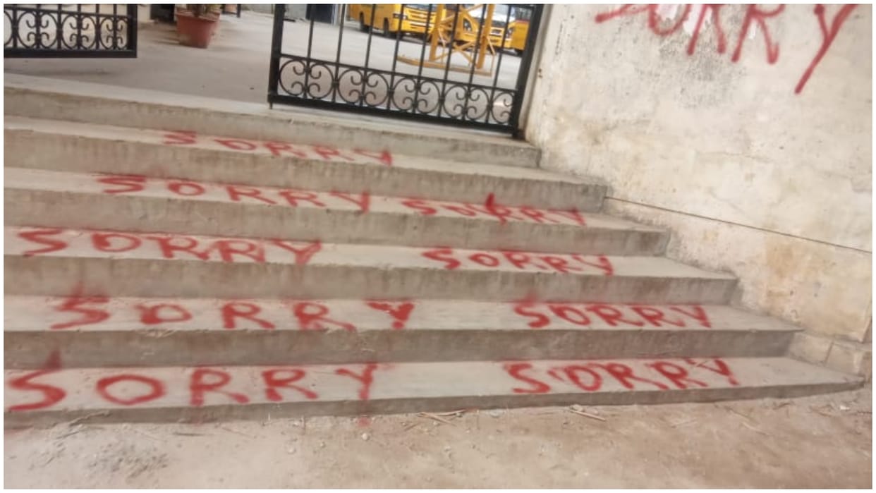 Sorry painted all over the premises of private school and streets in Sunkadakatte karnataka