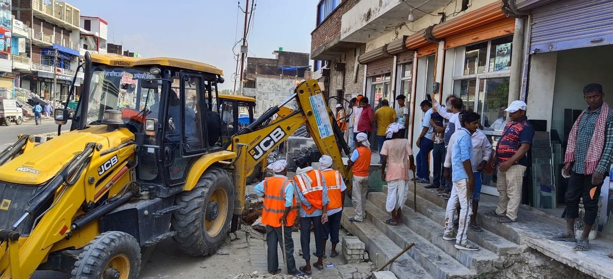 Bulldozer on encroachment, demolished illegal construction