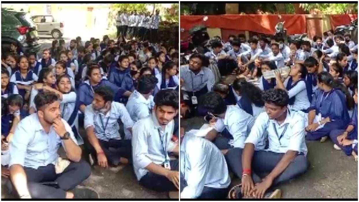 Hijab Row mangalore university college students protest against administration for not implementing the hijab rule