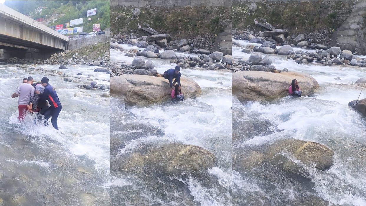 himachal news: girl stuck in beas river rescue by police team manali himachal pradesh