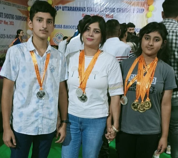 Mother also won medal along with son and daughter in shooting