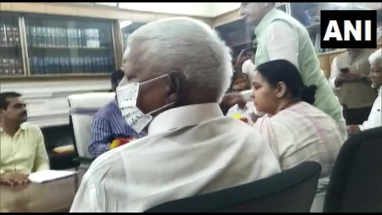 Bihar RJD leader Misa Bharti files nomination for Rajya Sabha elections in Patna in the presence of RJD chief Lalu Prasad Yadav and party leader Tejashwi Yadav