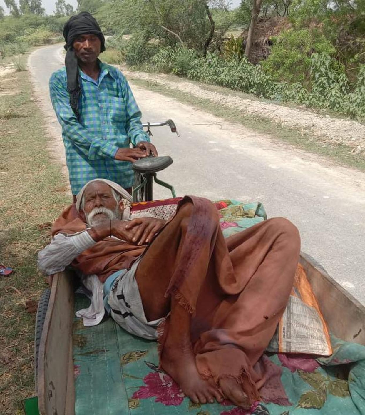 The father reached the hospital on a handcart