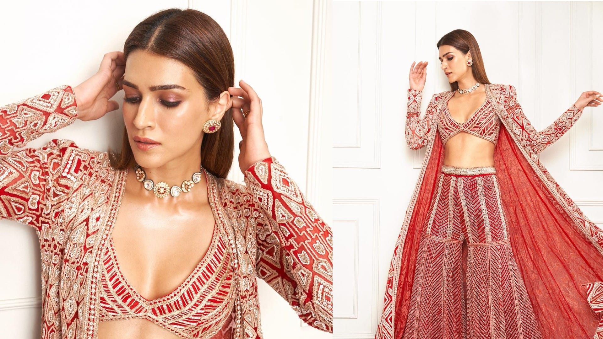 kriti sanon bold look in black strapless bralette blouse and lehenga with kartik aryan