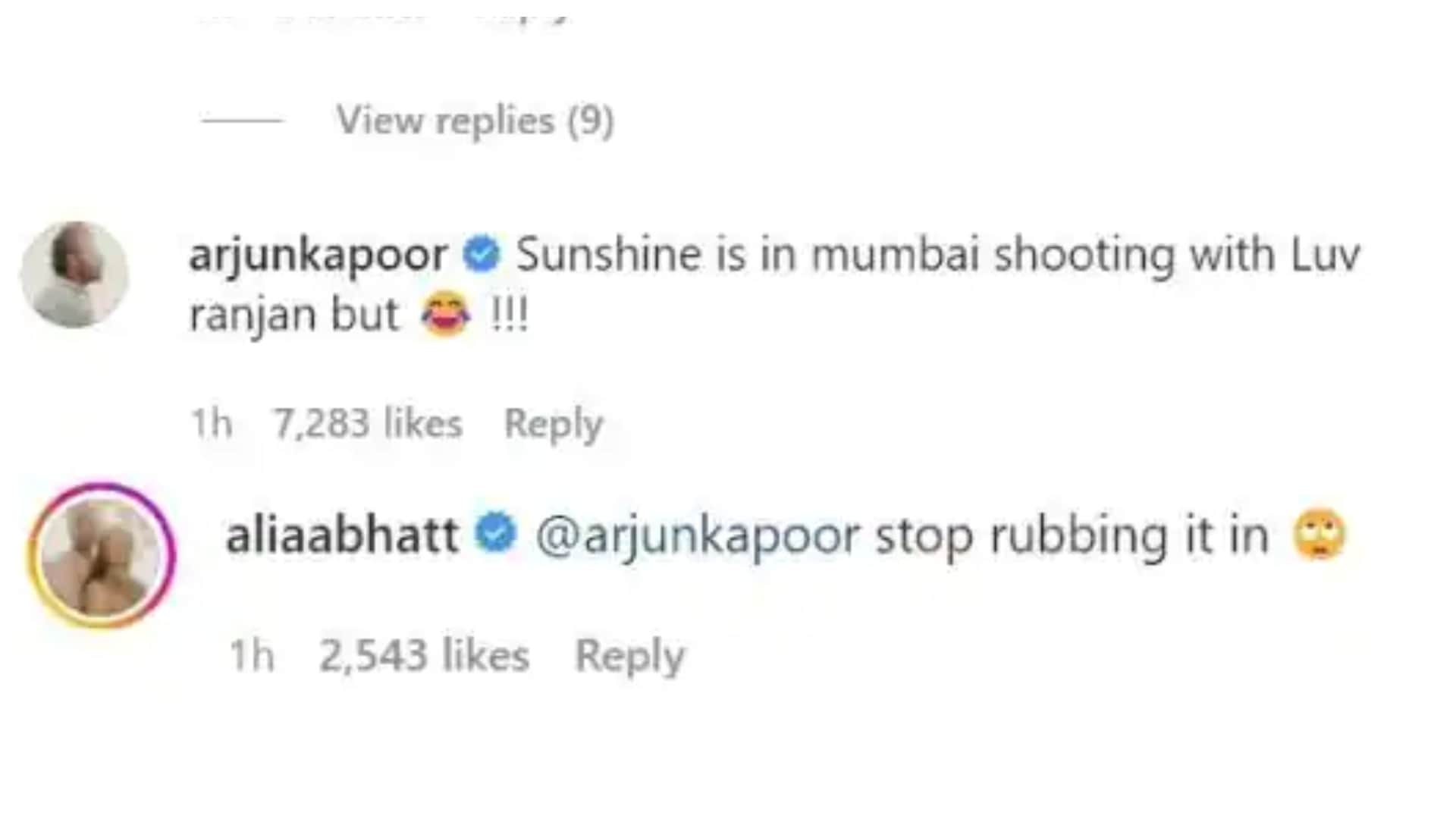 actor Arjun Kapoor comments on Alia Bhatt photos makes her remember about Ranbir kapoor