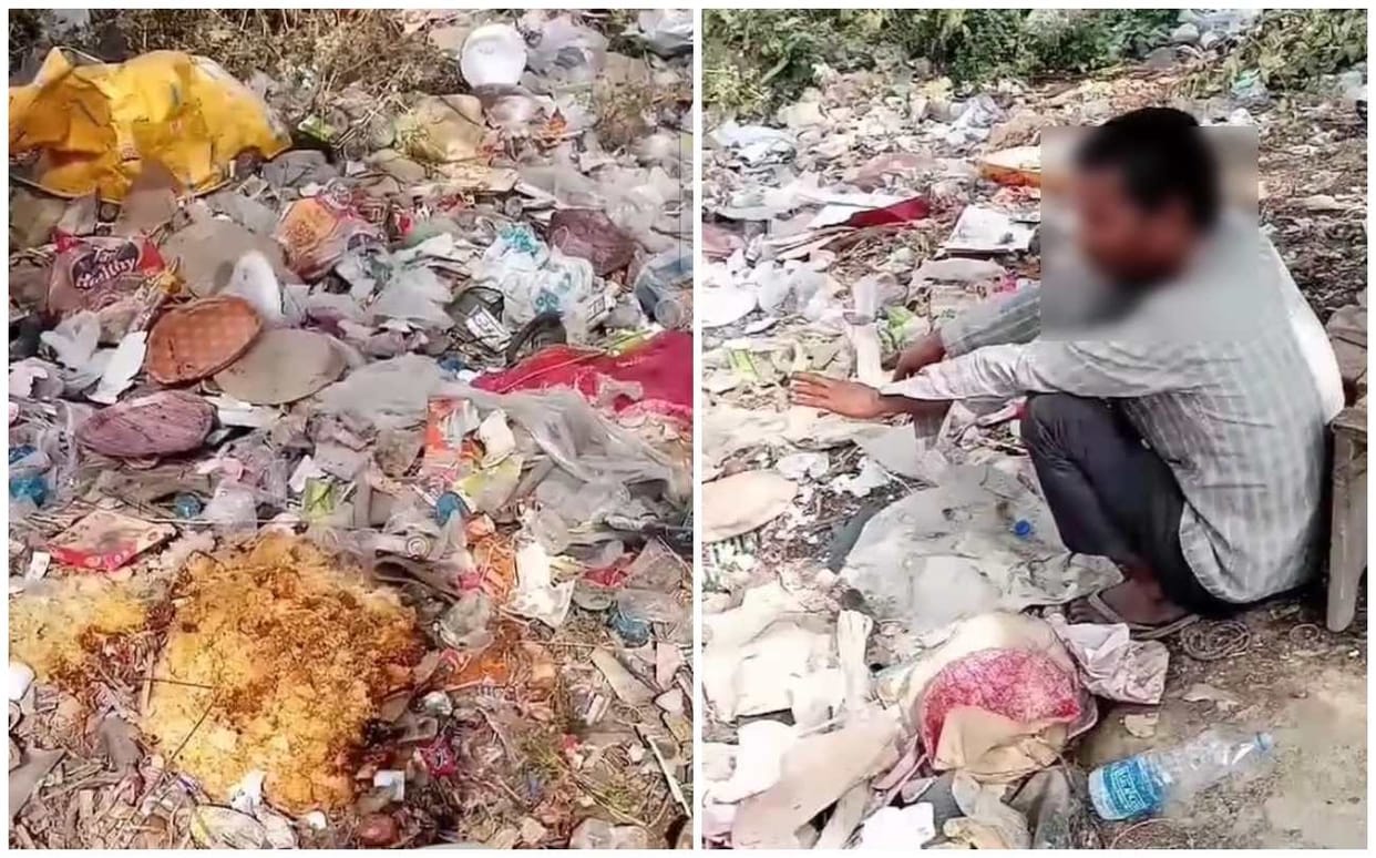 man started eating rotten food from garbage heap in azamgarh viral video  picture of helplessness is disturbing