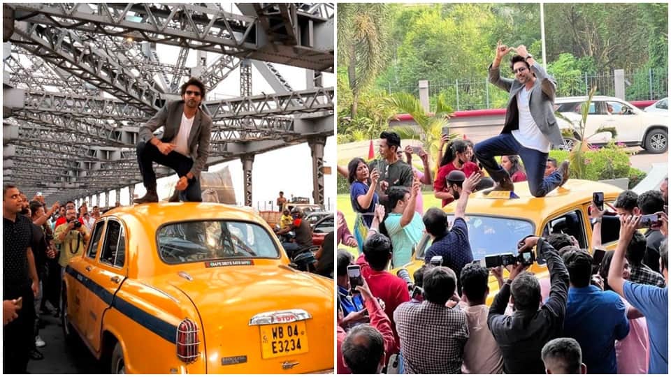 Kartik Aaryan reached Kolkata for promotion of Bhool Bhulaiyaa 2 and greeted fans by boarding a yellow taxi on howrah bridge