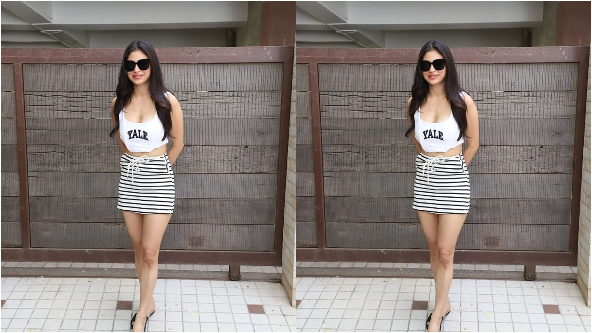 mouni roy look so glamorous in casual outing wearing mini skirt with white corset top