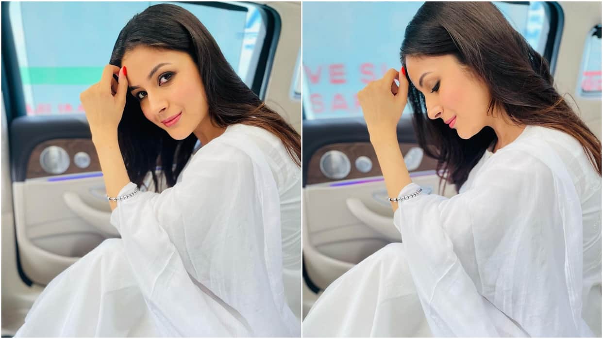 Shehnazz Gill Looks Gorgeous In White As she Attends An event At Brahmakumaris Hospital