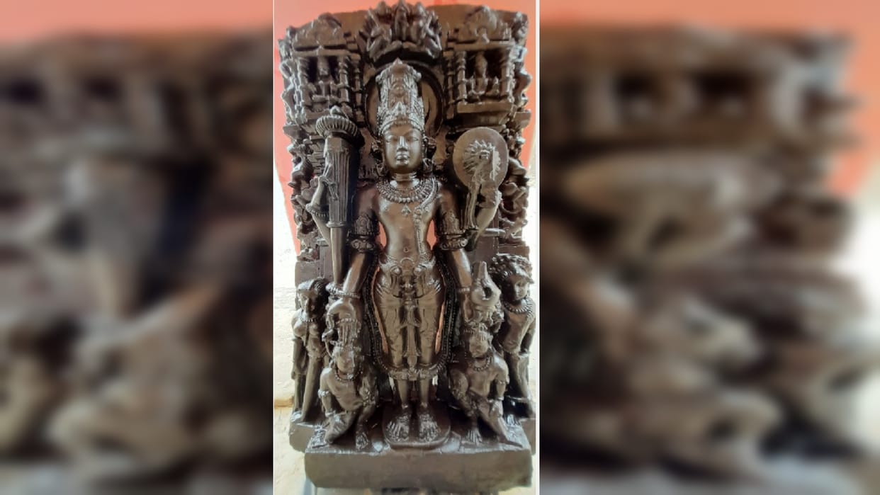 Statue of Lord Vishnu found in field during leveling
