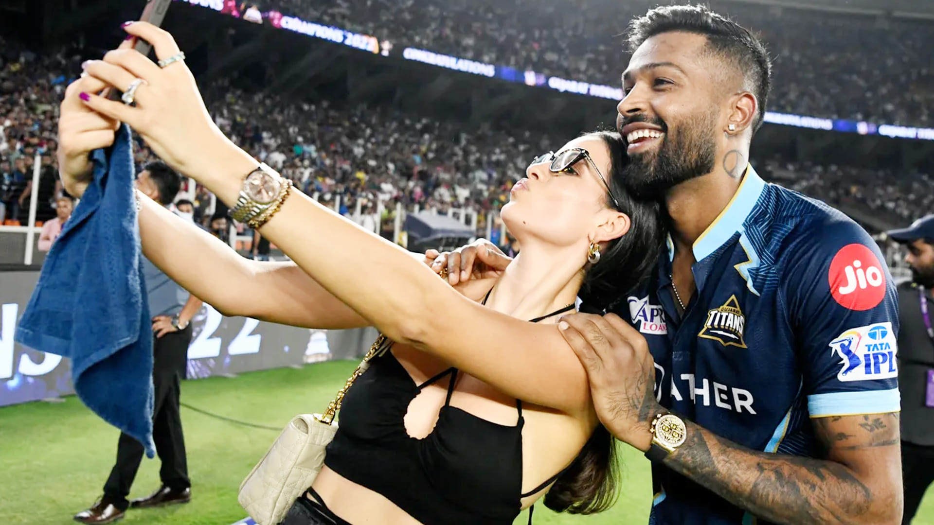 IPL 2022 Final GT vs RR Photos: Wife Natasha Stankovic hugged Hardik Pandya after Gujarat Titans become champion, got emotional too, coach Ashish Nehra  fun moment with captain