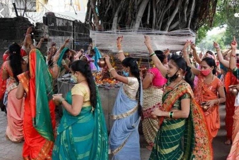 For the long life of the husband, the married women kept a fast, the circumambulation of the banyan tree