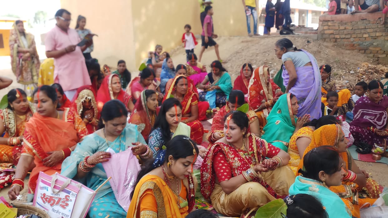 Suhagins worship Vat Savitri, wishing for husband's long life