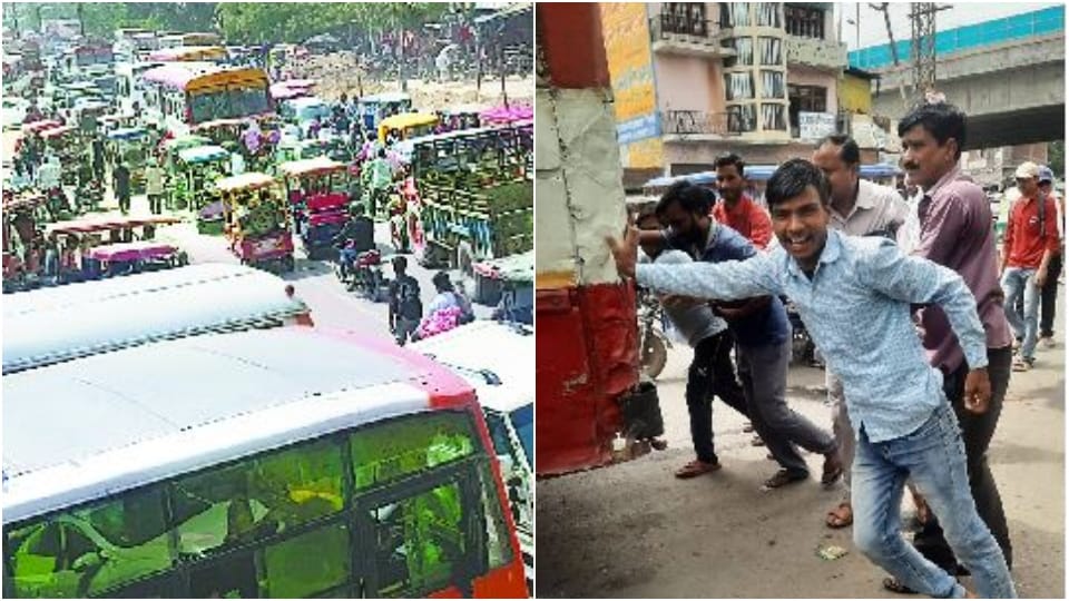 passengers traveling in dilapidated buses of Etah depot
