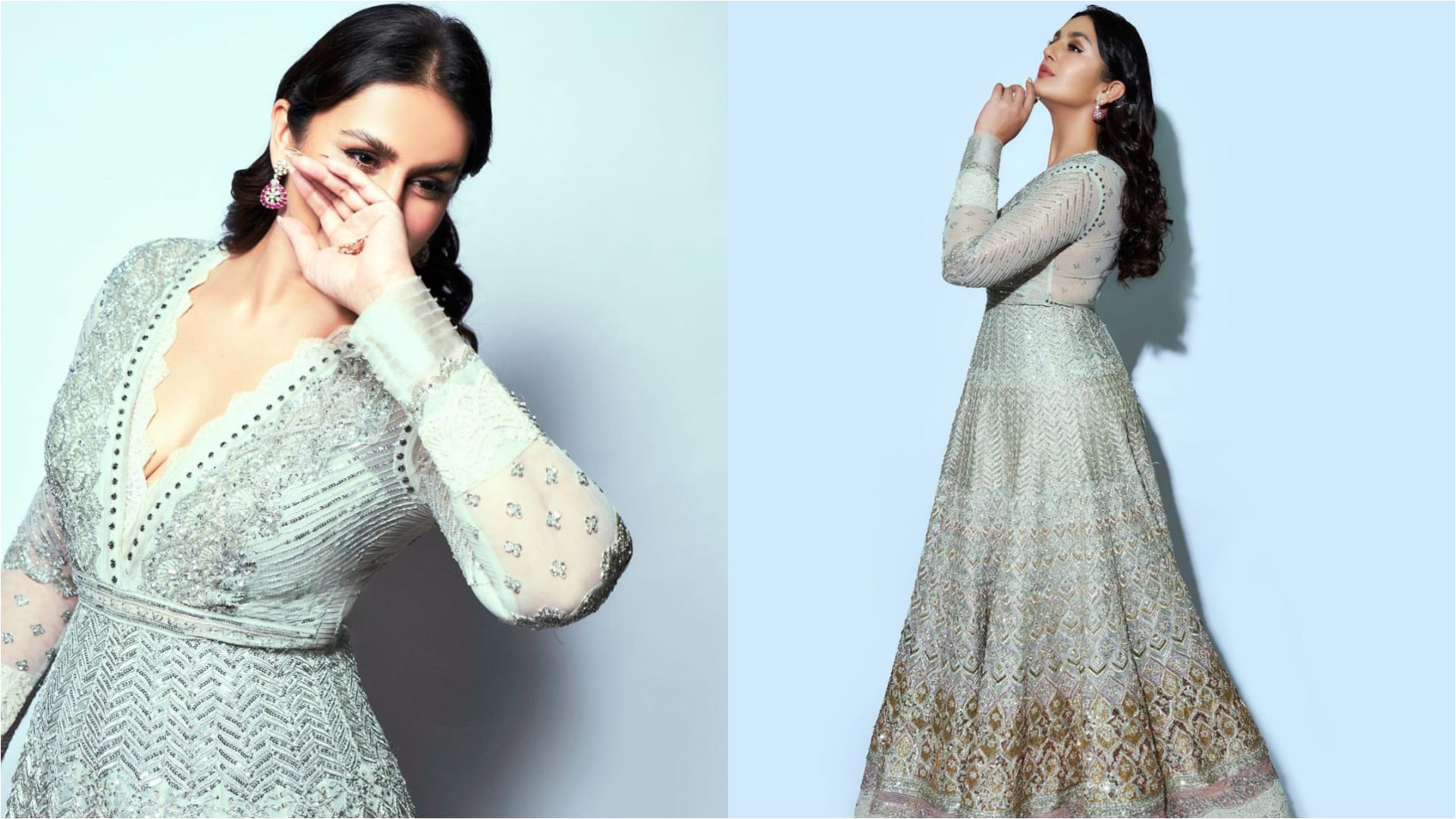 huma qureshi semi traditional look in anarkali gown perfect for bridesmaid