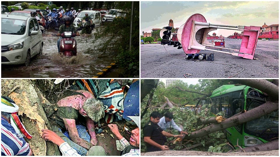 delhi rains thunderstorm and rain disrupted life two people died 100 more trees fell eight flights were diverted 70 delayed